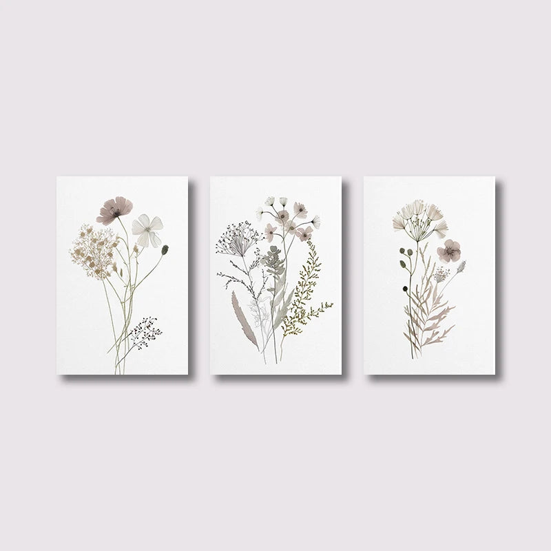 3-Piece Minimalist Wildflower Canvas Wall Art – Botanical Print Set