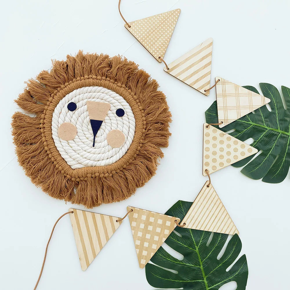 Nordic Wooden Triangle Flag Garland – Nursery & Kids Room Wall Banner