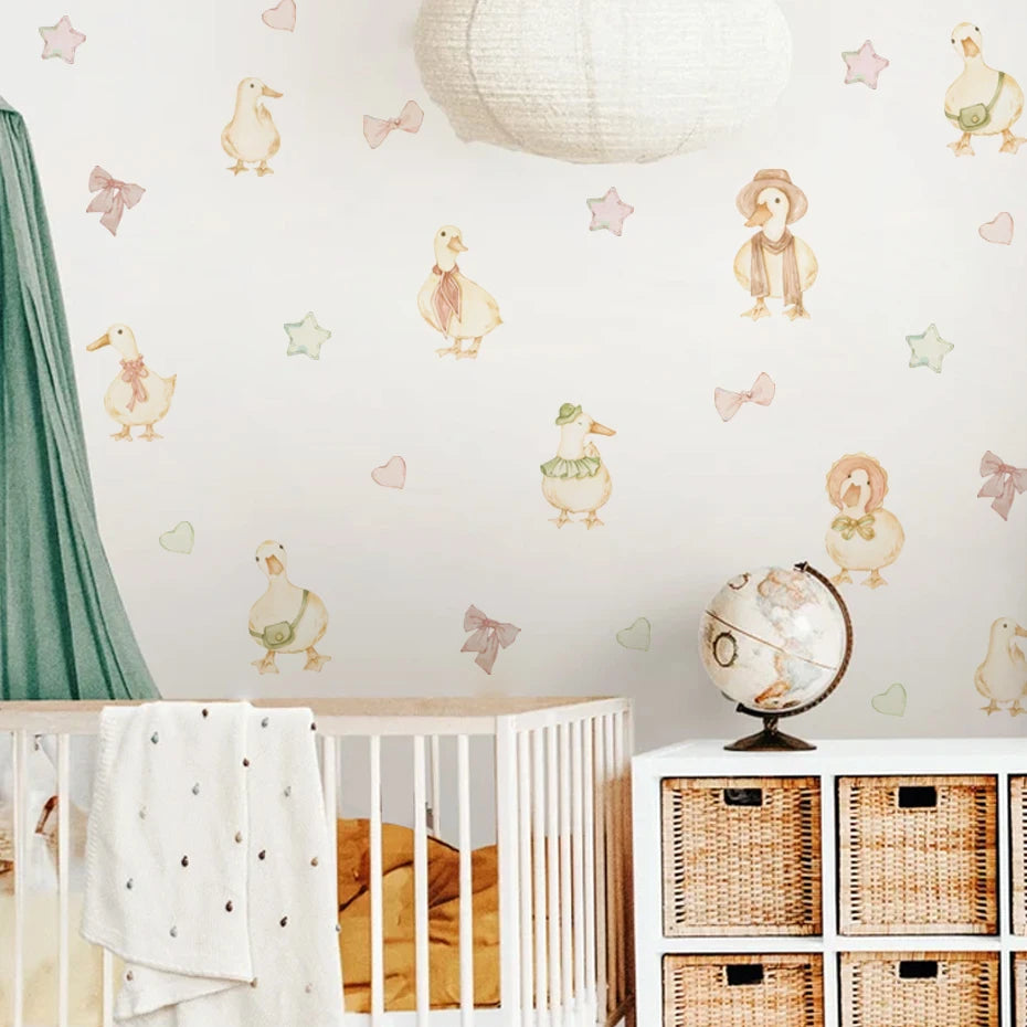 Watercolor Duck & Stars Wall Decals for Nursery