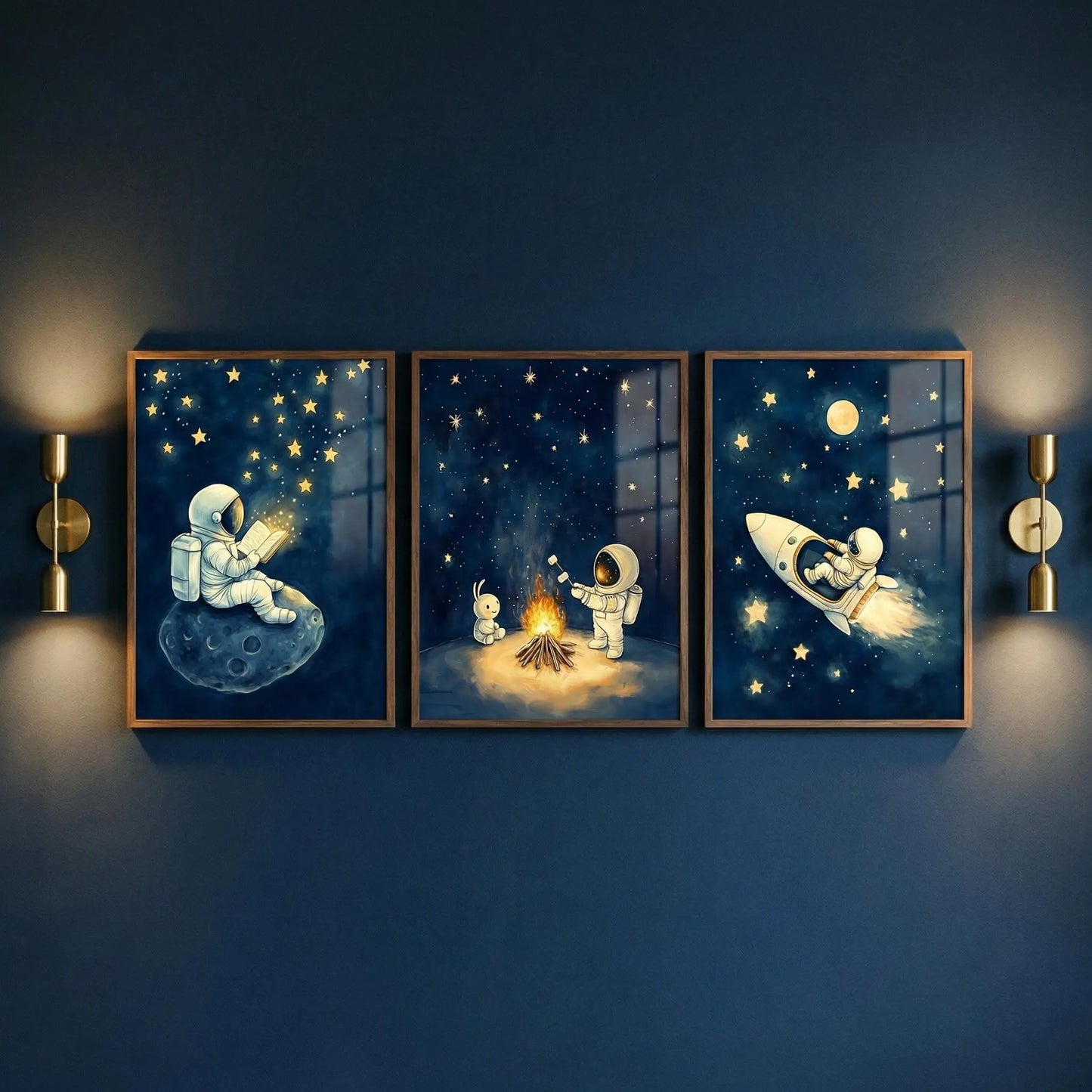 Astronaut Space Wall Art Set of 3 – Cute Rocket & Moon Nursery Posters