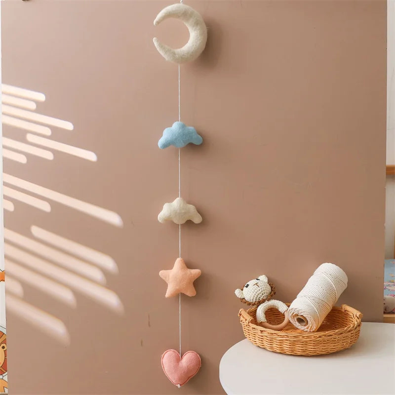 Nordic Plush Moon & Star Garland – Nursery Wall Hanging Décor