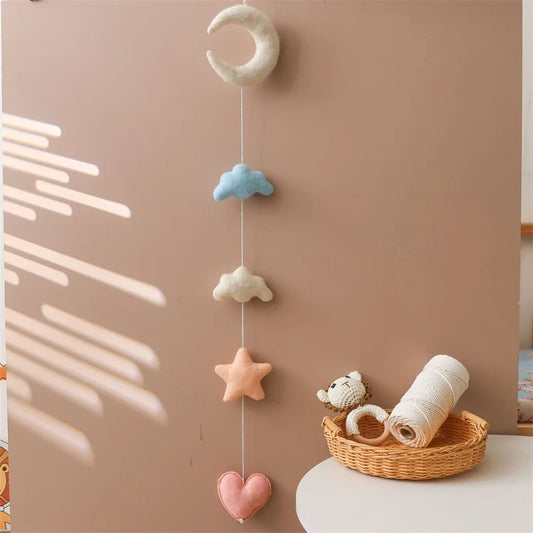 Nordic Plush Moon & Star Garland – Nursery Wall Hanging Décor