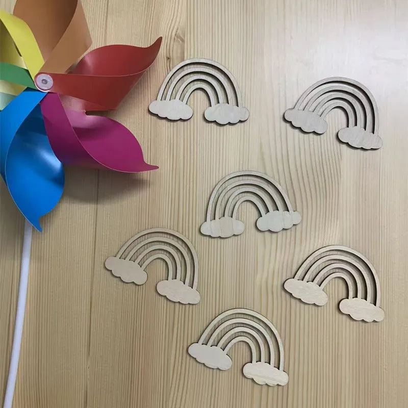 Nordic Wooden Rainbow & Cloud Wall Stickers – 3D Nursery Décor Set
