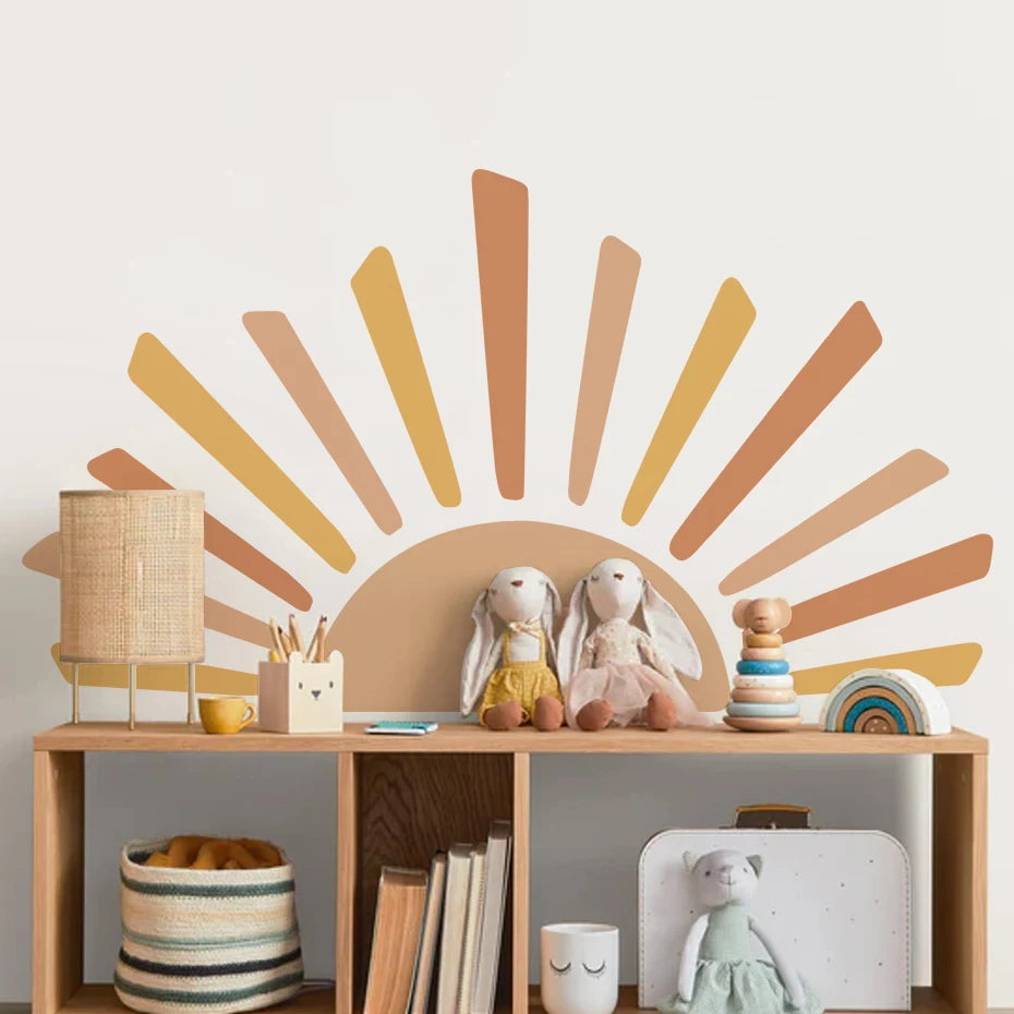 Boho Watercolor Sun Wall Decals for Kids Room