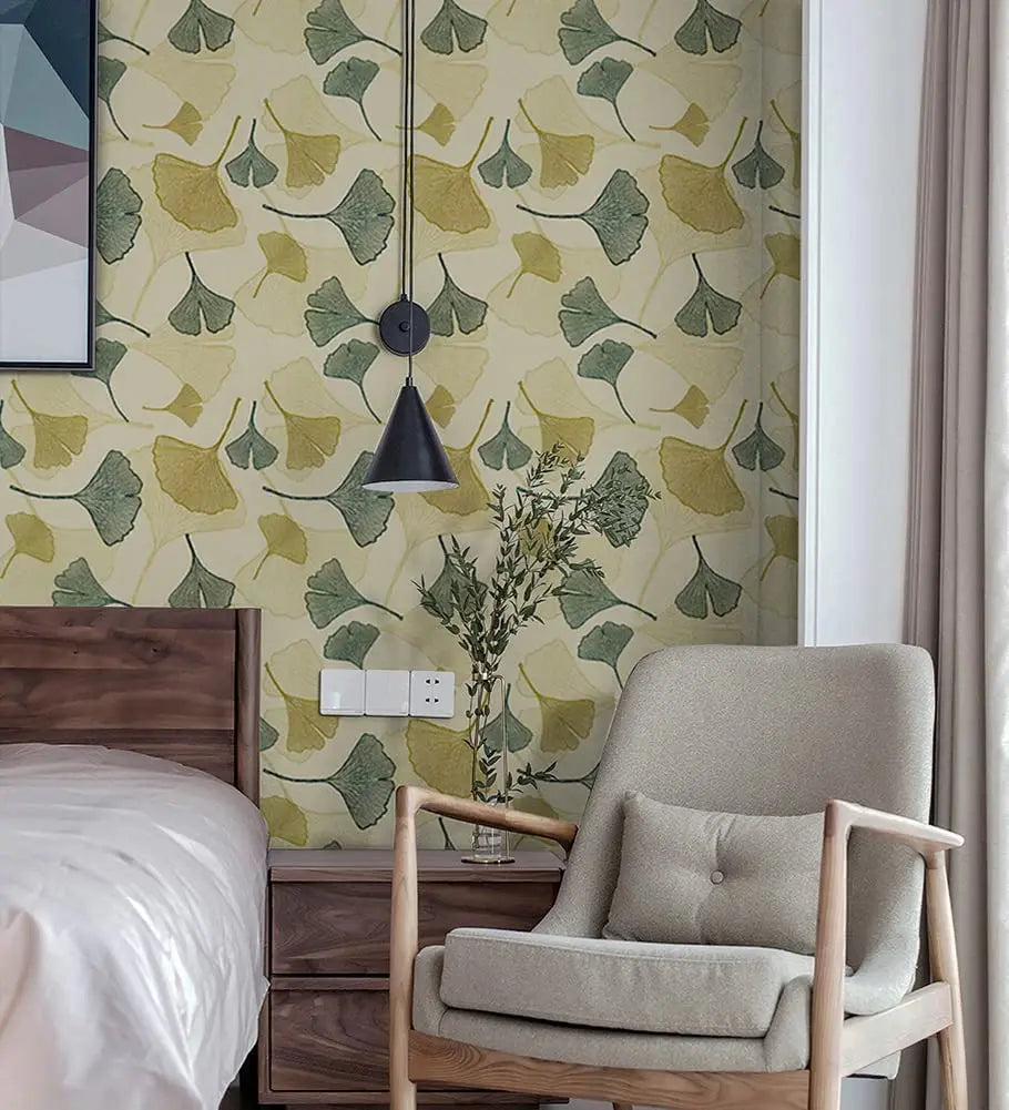 Ginkgo Leaf Peel & Stick Wallpaper – Removable Floral Vinyl Décor for Cabinets & Furniture