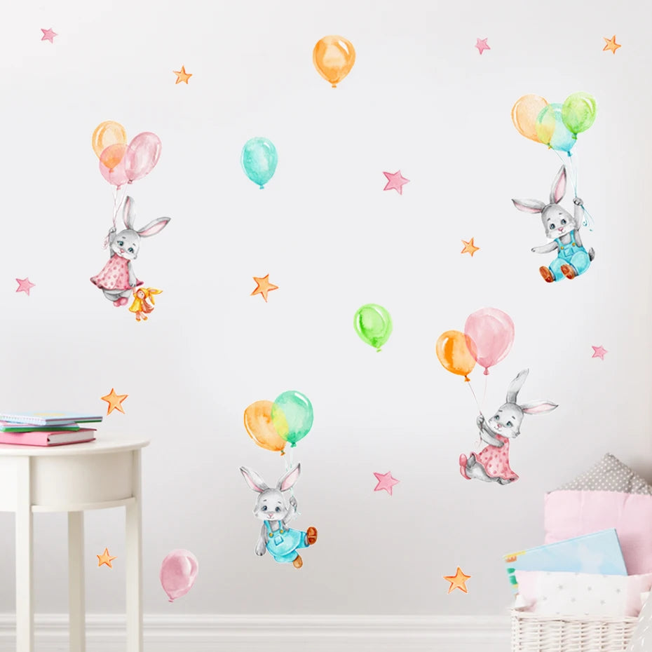Cute Mum & Baby Bunny Wall Decal – Pink Nursery Decor
