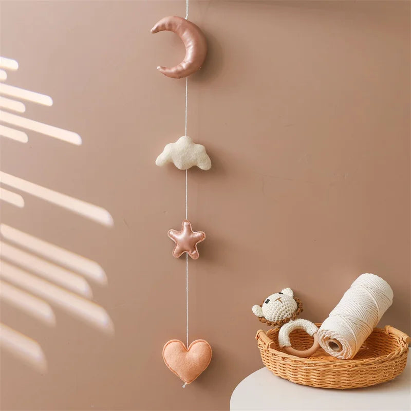 Nordic Plush Moon & Star Garland – Nursery Wall Hanging Décor