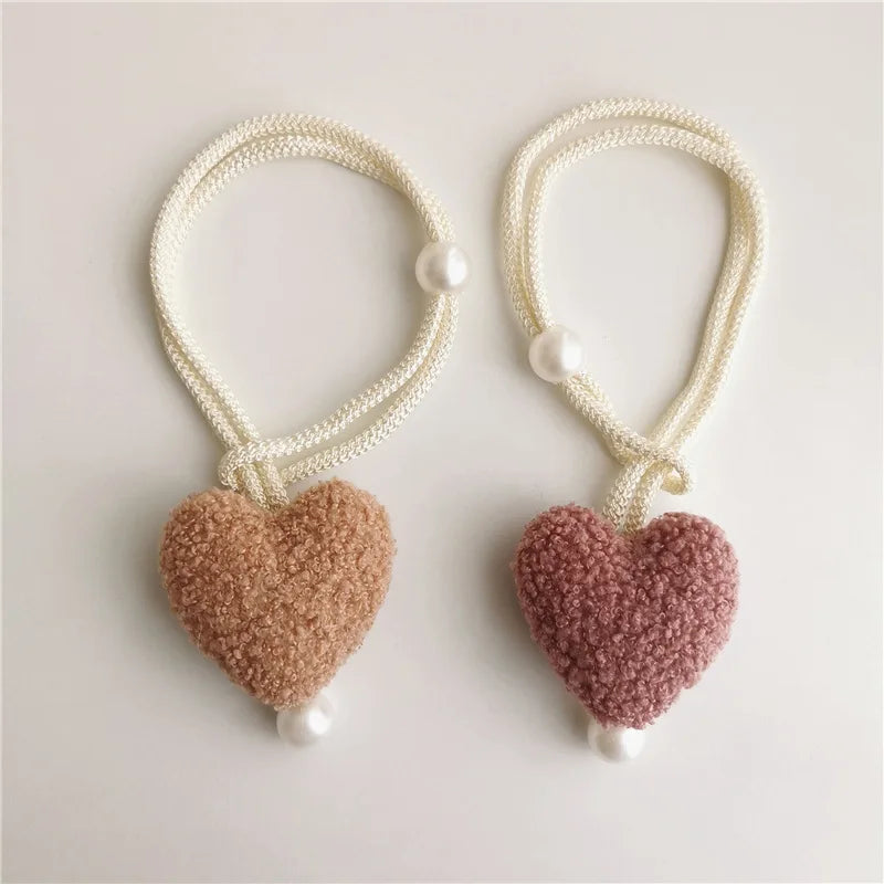 Plush Heart Curtain Tieback with Beads – Cute Kids Room Curtain Holder