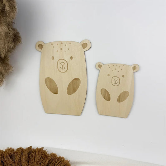 2-Piece Wooden Bear Wall Stickers – Nordic Nursery & Kids Room Décor