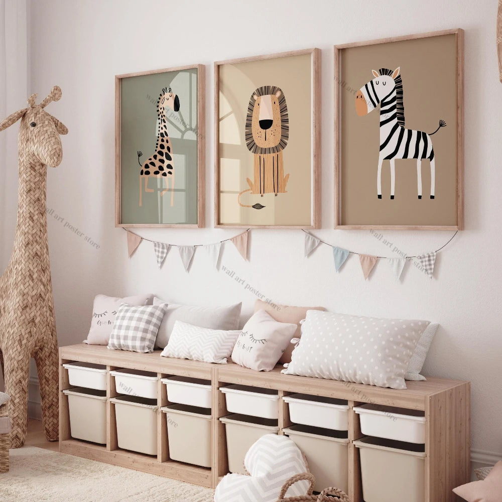 3-Piece Safari Animal Nursery Wall Art – Boho Jungle Prints