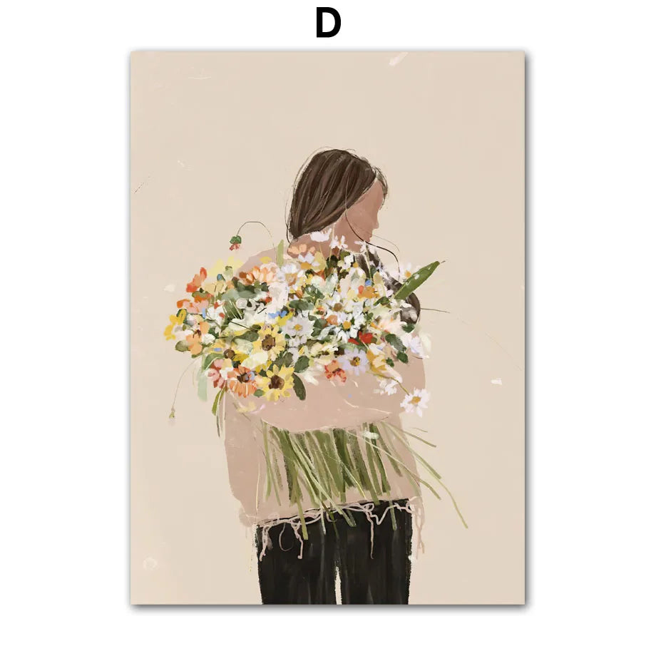 Abstract Girl Flowers Canvas Wall decore – Nordic Living Room Decor