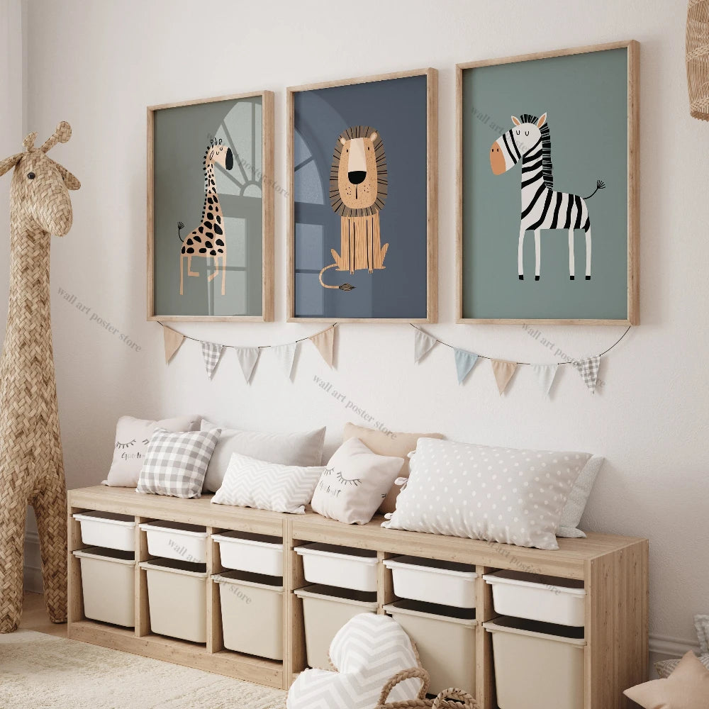 3-Piece Safari Animal Nursery Wall Art – Boho Jungle Prints
