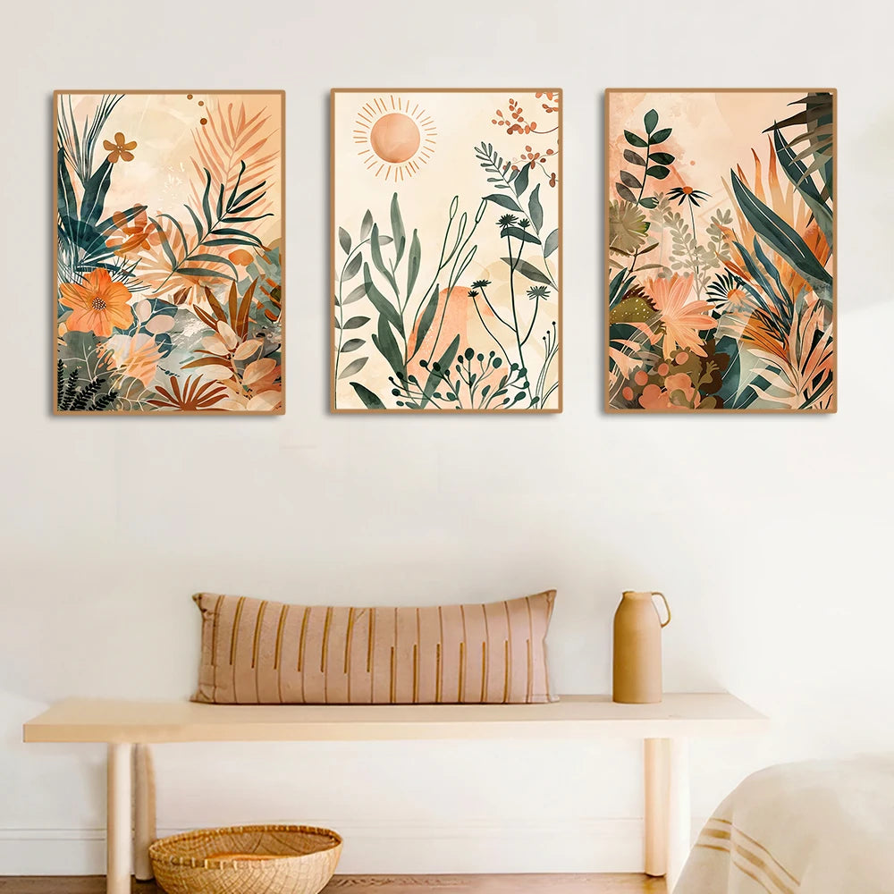 3-Piece Floral Abstract Canvas Wall Art Set – Modern Botanical Prints