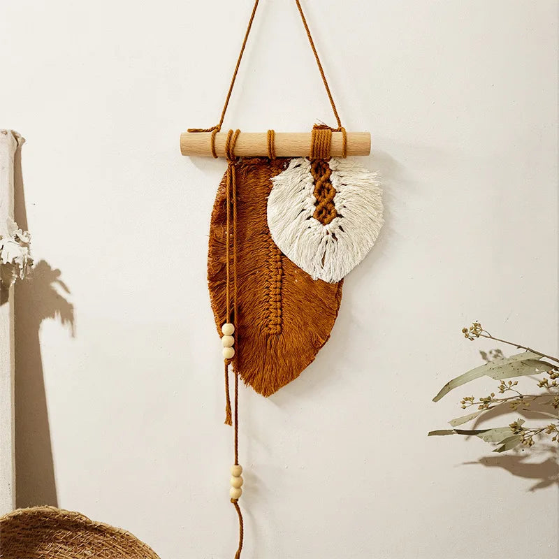 Handmade Macrame Leaf Wall Hanging – Boho Woven Tapestry Wall Art