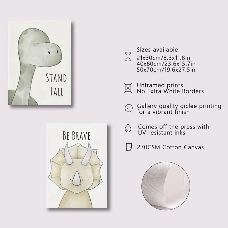3-Piece Dinosaur Wall Art Set – T-Rex Canvas Posters for Kids Room Décor