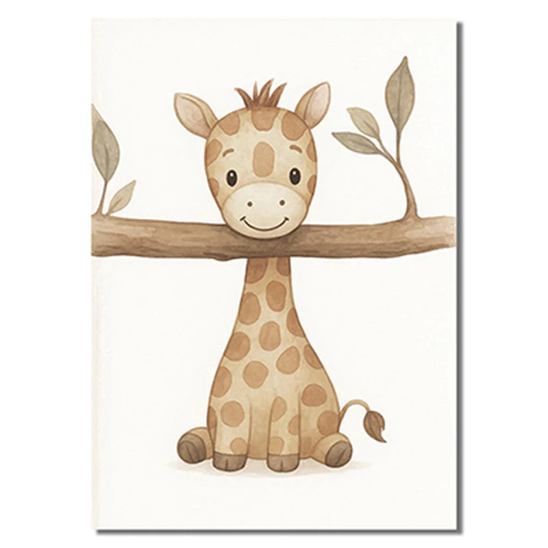 Cute Elephant & Giraffe Nursery Wall Art – Animal Posters for Kids Room