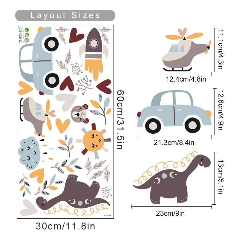 Boho Dinosaur & Airplane Wall Decals