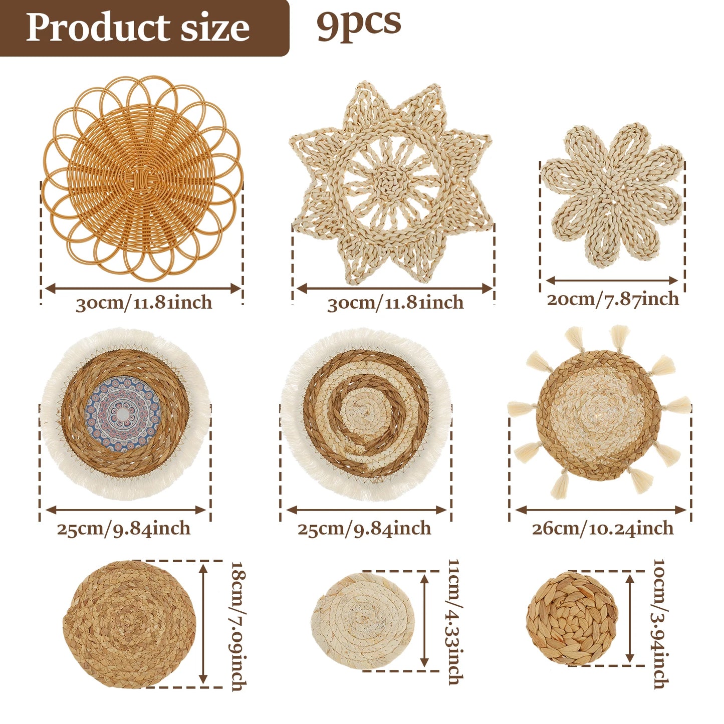 9-Piece Handwoven Wall Basket Set – Natural Wall Art Decor