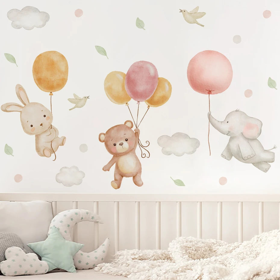 Watercolor Bear & Rabbit Balloon Wall Decals