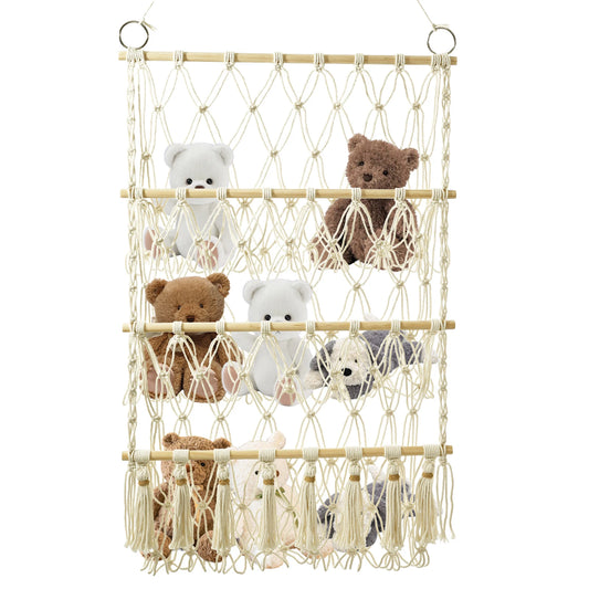 Handwoven Cotton Rope Toy Hammock – Wall Hanging Plush Organizer