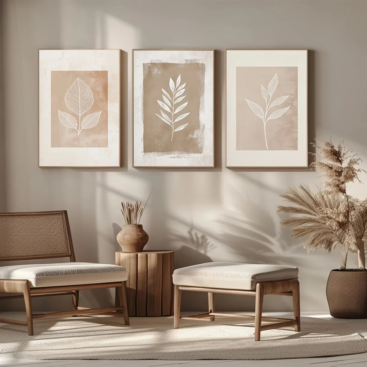 3-Piece Neutral Boho Fern Wall Art – Minimalist Abstract Botanical Posters