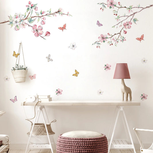 Pink Floral Watercolor Wall Decals for Nursery