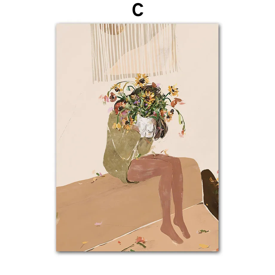 Abstract Girl Flowers Canvas Wall decore – Nordic Living Room Decor