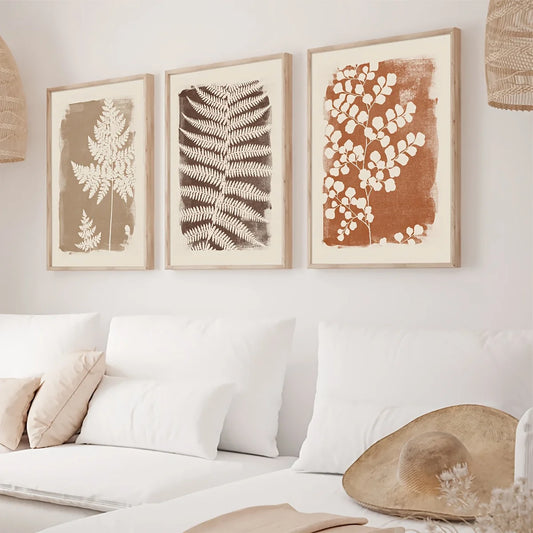 3-Piece Neutral Boho Fern Wall Art – Minimalist Abstract Botanical Posters