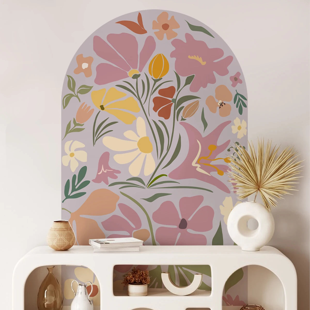 Boho Lilac Floral Arch Wall Decal