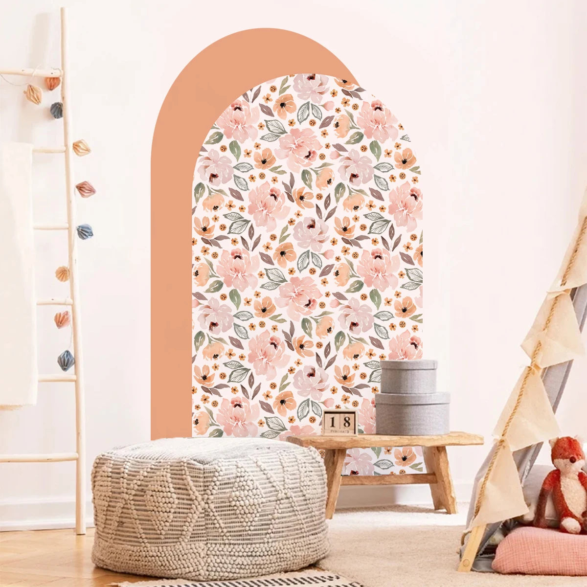 Peony Floral Arch Wall Decal – Kids Nursery & Room Decor