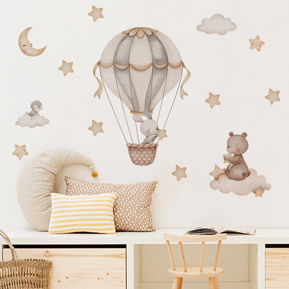 Cartoon Hot Air Balloon Animal Wall Stickers