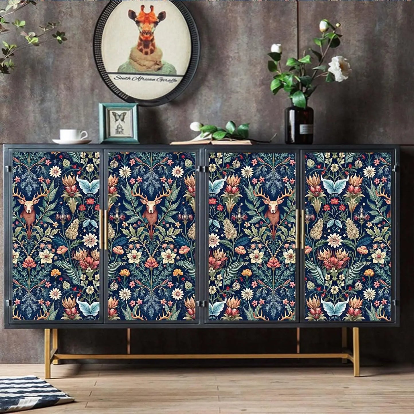 Deer & Forest Leaf Peel & Stick Wallpaper – Removable Nature-Inspired Wall Décor