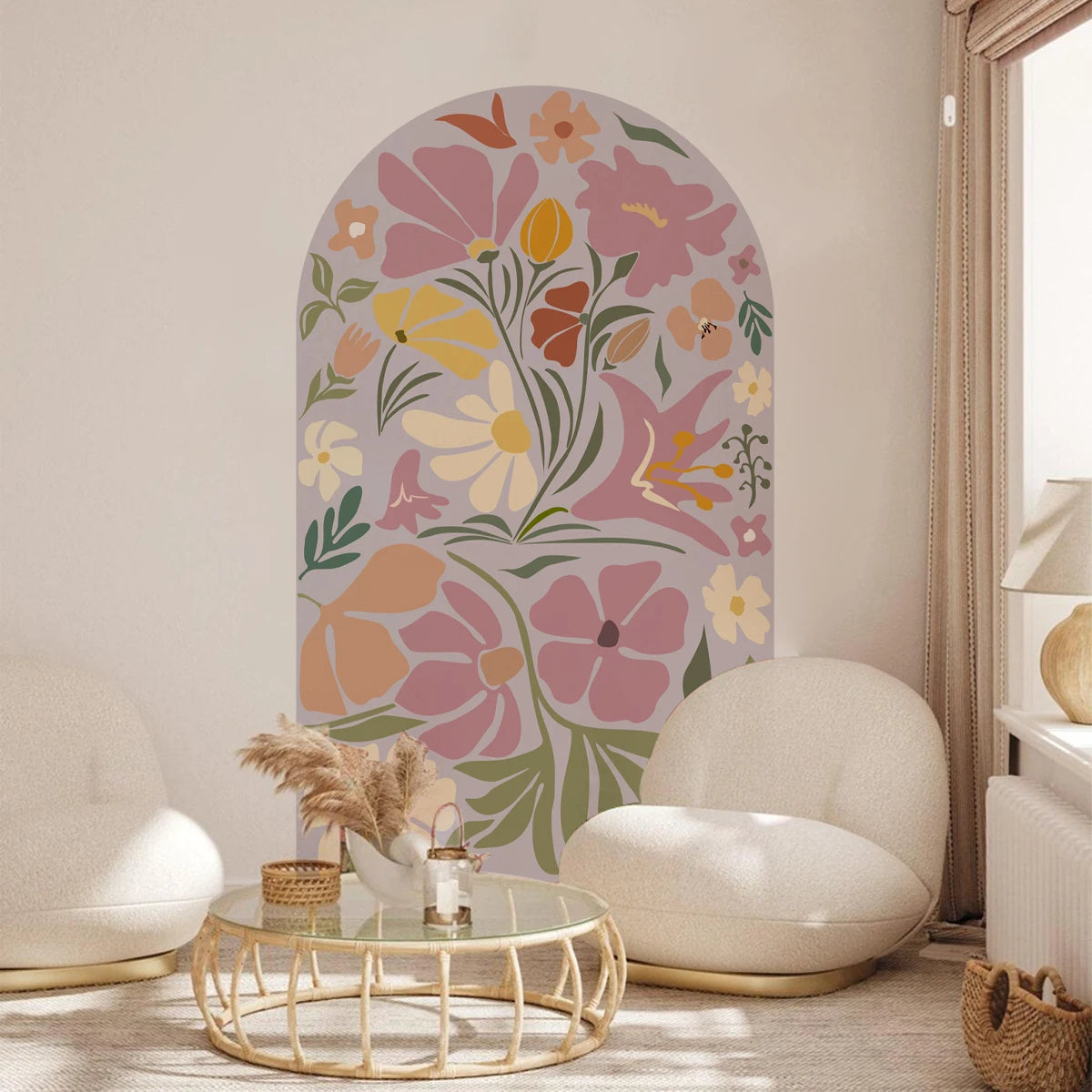 Boho Lilac Floral Arch Wall Decal