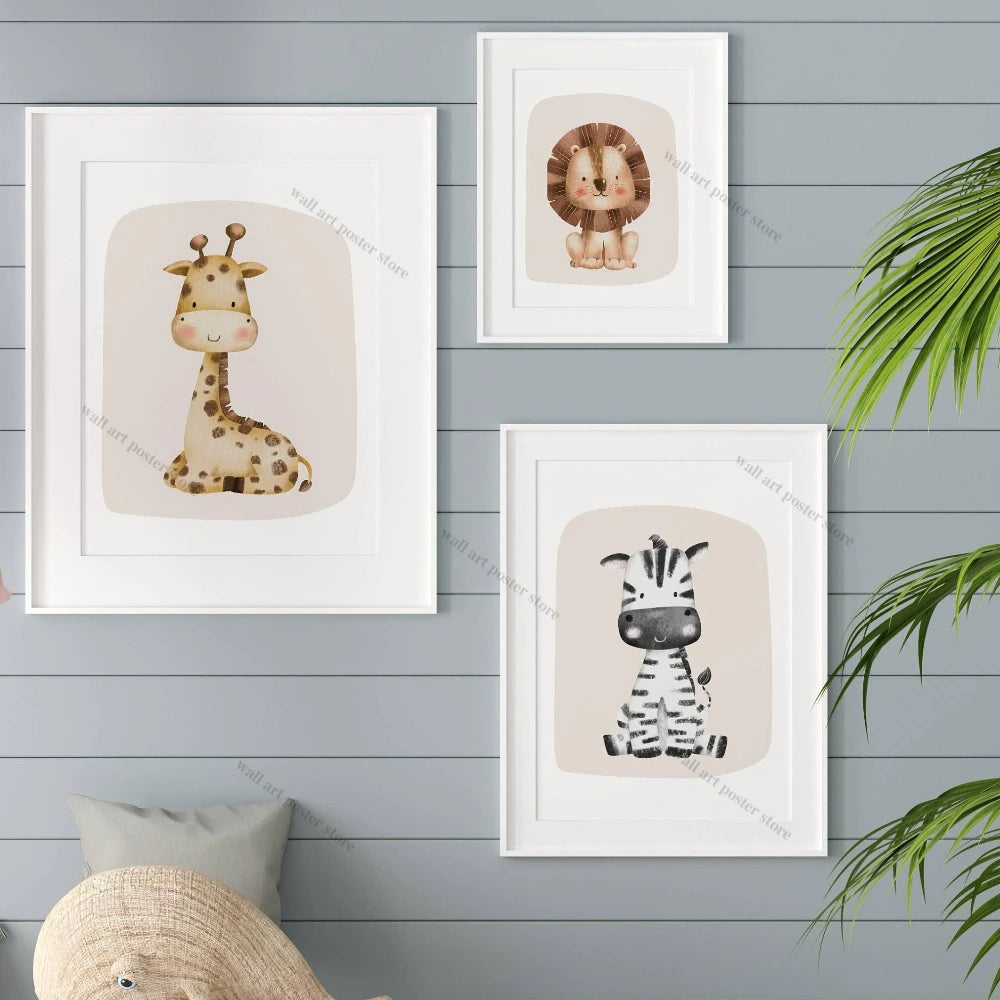 3-Piece Safari Animal Nursery Wall Art – Boho Jungle Prints