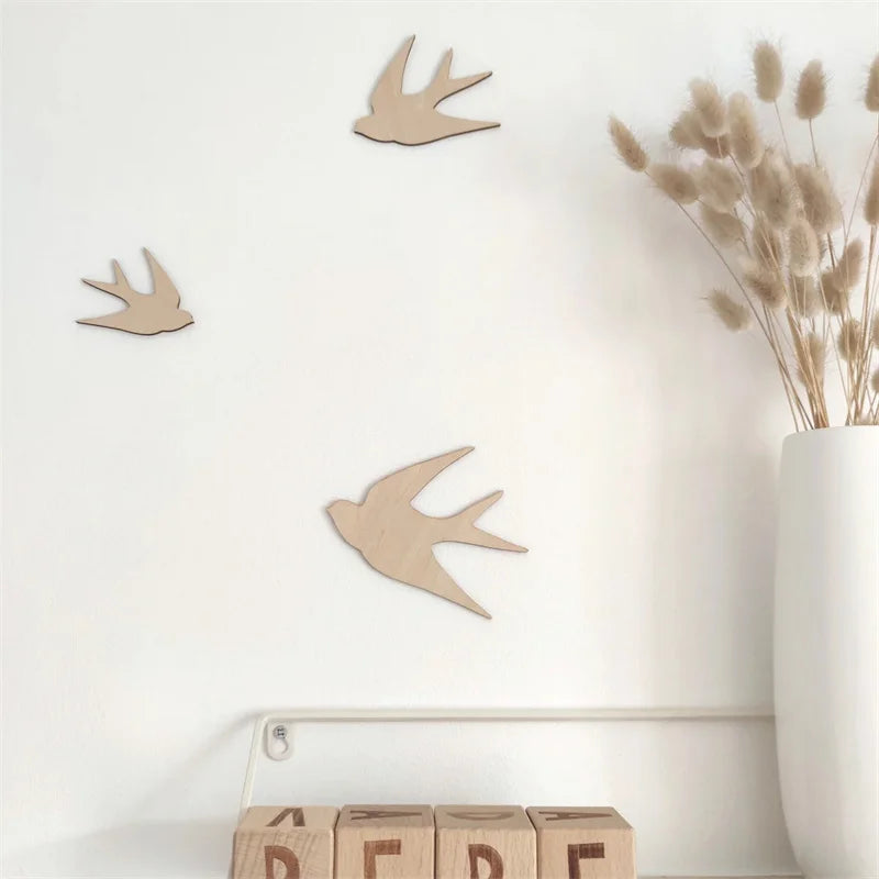 Nordic Wooden Rainbow & Cloud Wall Stickers – 3D Nursery Décor Set