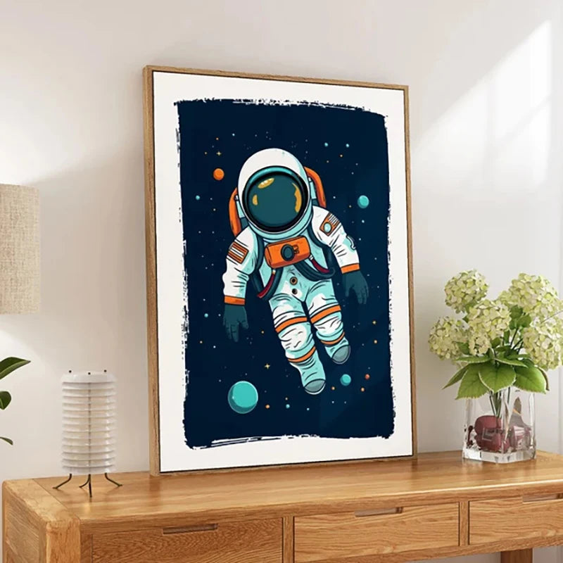 Astronaut Space Nursery Wall Art – Kids Space Themed Poster