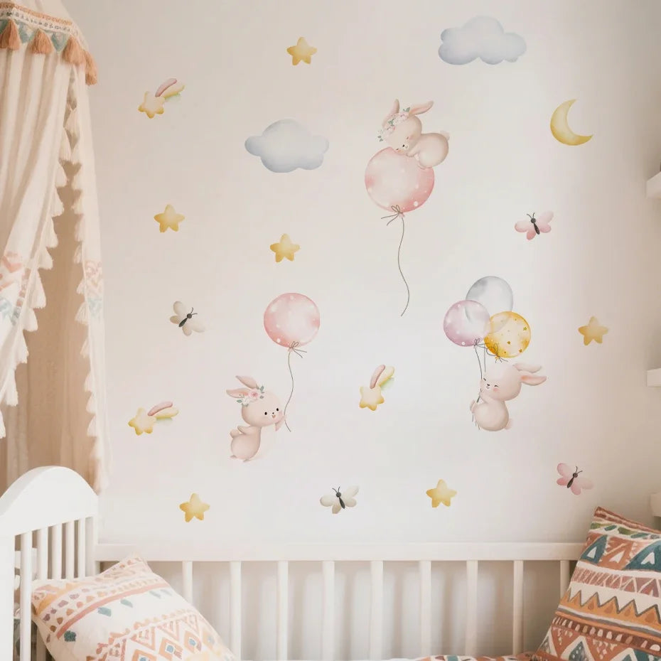 Watercolor Bear & Rabbit Balloon Wall Decals