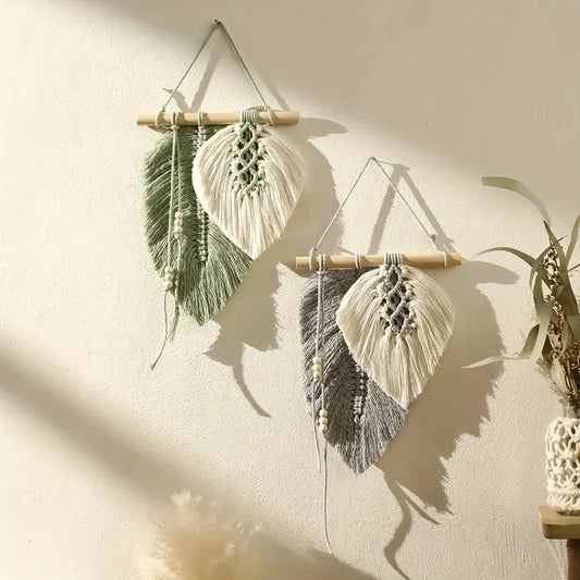 Handmade Macrame Leaf Wall Hanging – Boho Woven Tapestry Wall Art