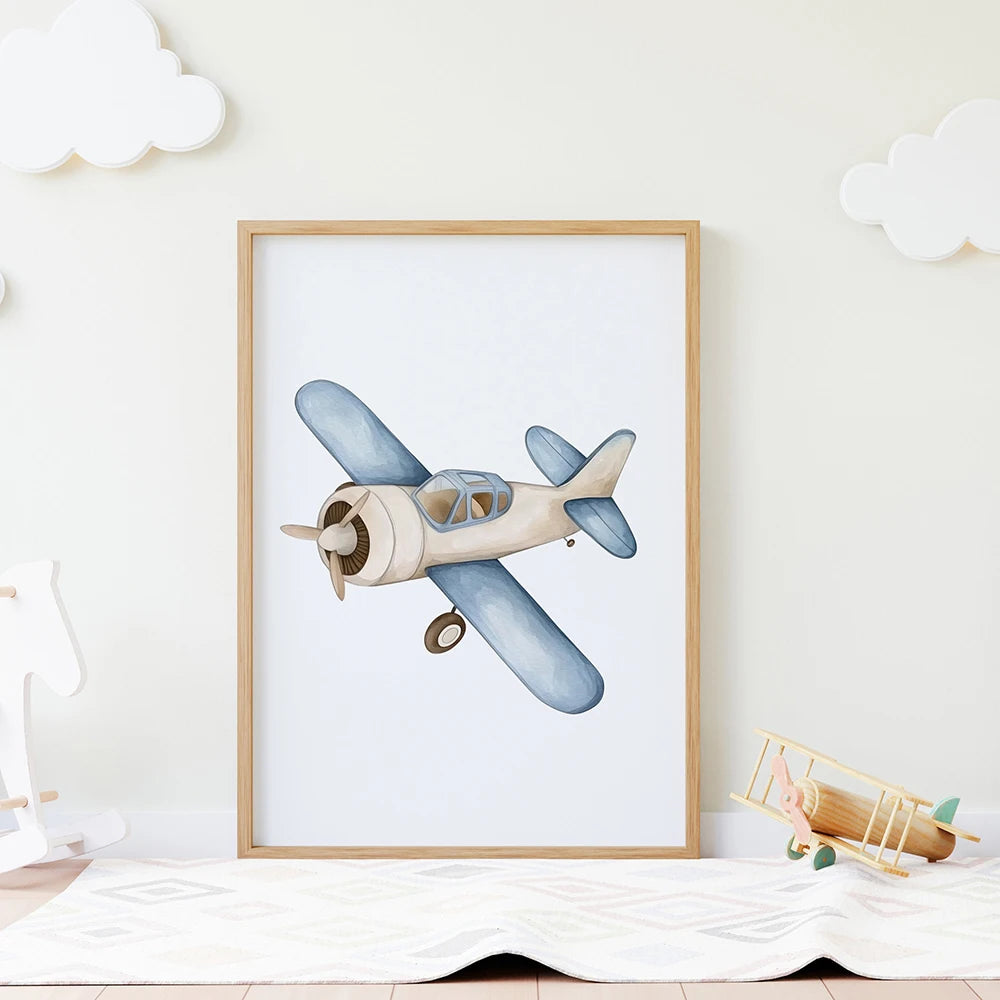 6-Piece Transportation Nursery Wall Art Set – Car, Plane, Train & More