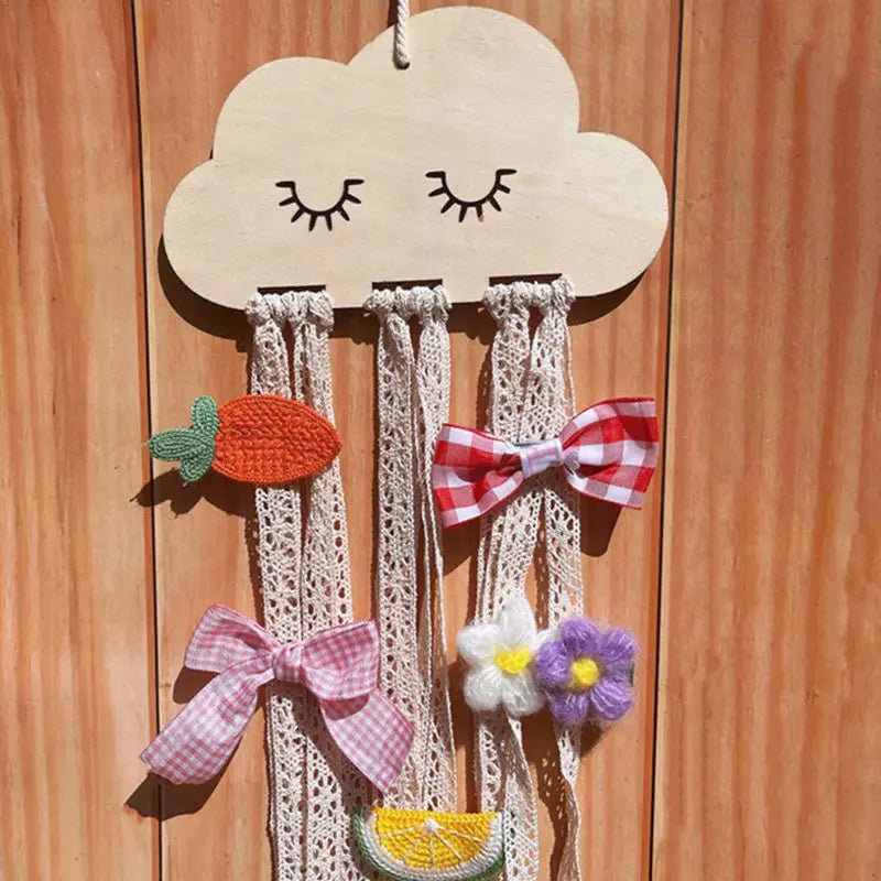 Nordic Wooden Cloud Hair Clip Holder – Kids Hair Accessories Wall Organizer