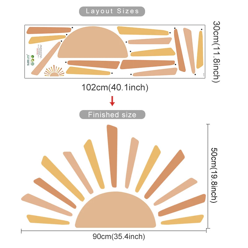 Boho Watercolor Sun Wall Decals for Kids Room