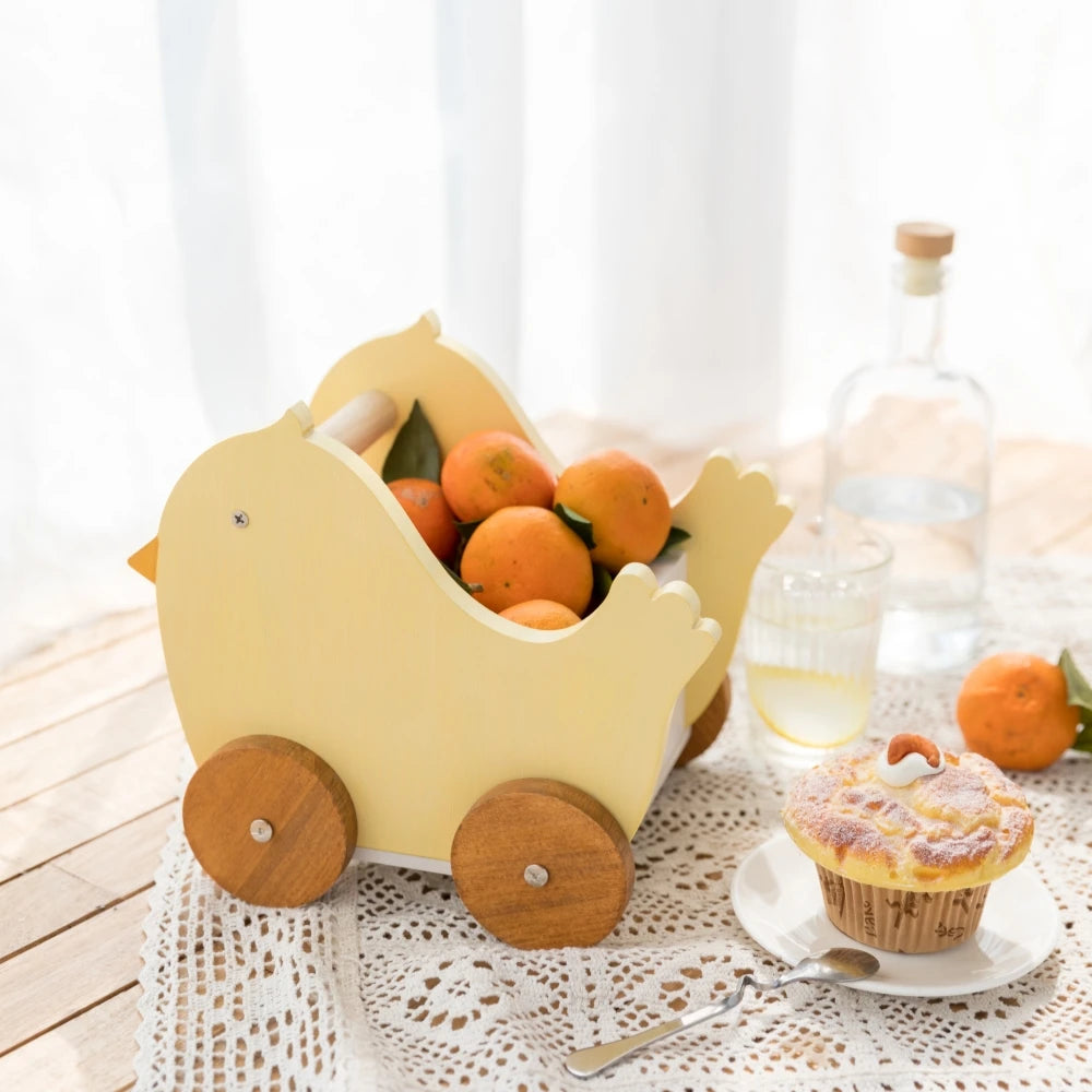 Wooden Animal Storage Cart – Cute Duck & Chick Organizer for Kids Room Decor