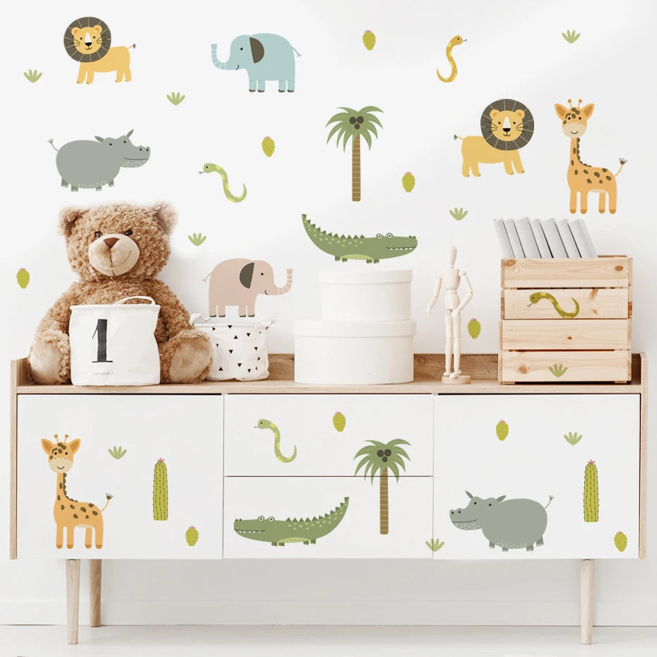 Watercolor Safari Animal Wall Decals for Kids Room
