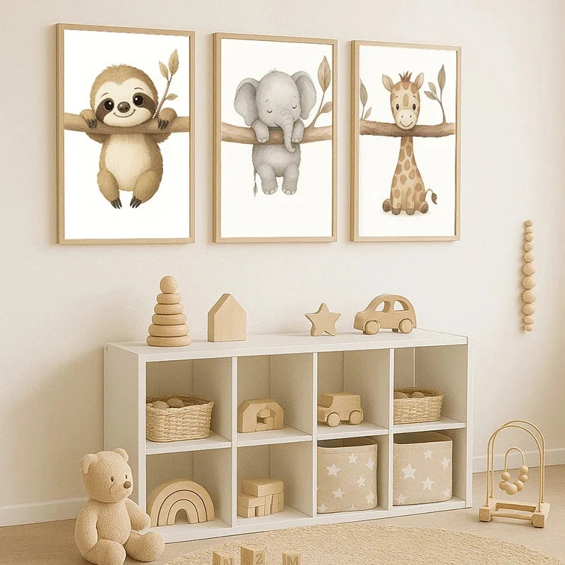 Cute Elephant & Giraffe Nursery Wall Art – Animal Posters for Kids Room