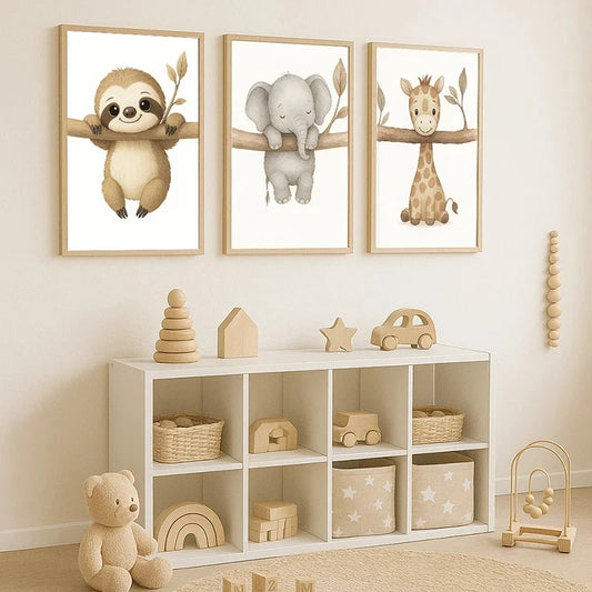 Cute Elephant & Giraffe Nursery Wall Art – Animal Posters for Kids Room
