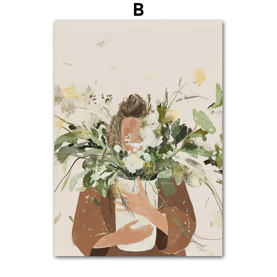 Abstract Girl Flowers Canvas Wall decore – Nordic Living Room Decor
