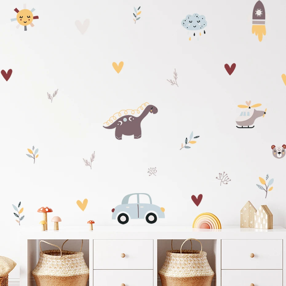 Boho Dinosaur & Airplane Wall Decals