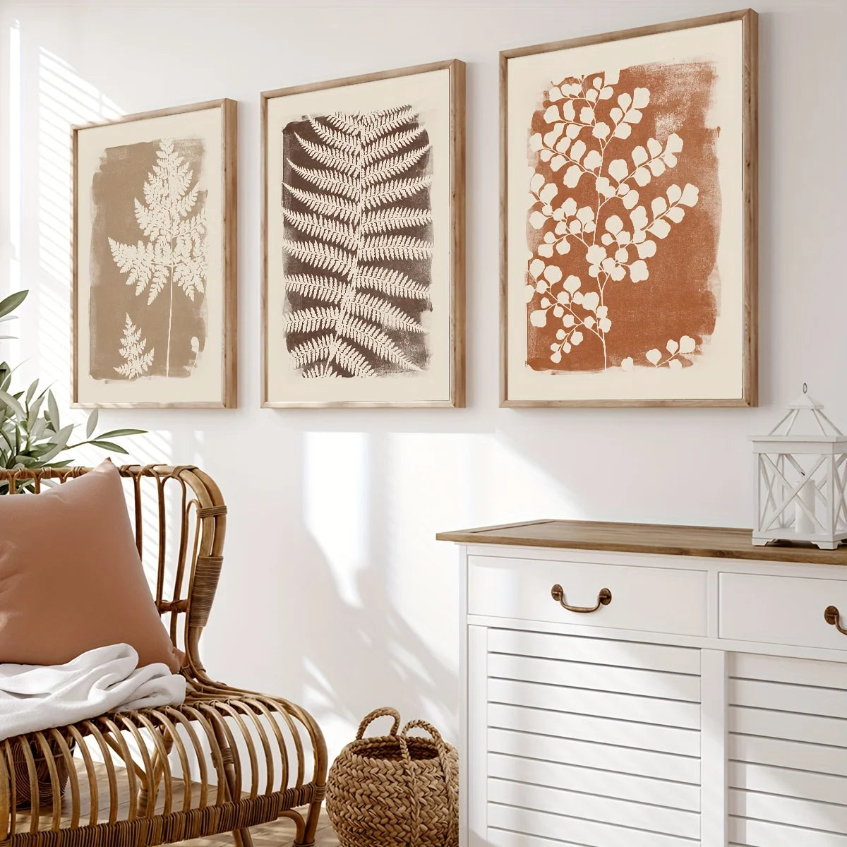 3-Piece Neutral Boho Fern Wall Art – Minimalist Abstract Botanical Posters
