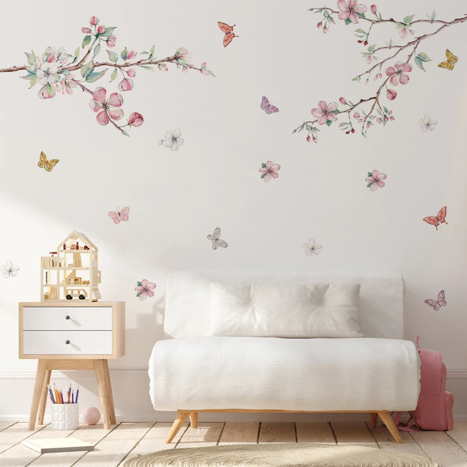 Pink Floral Watercolor Wall Decals for Nursery