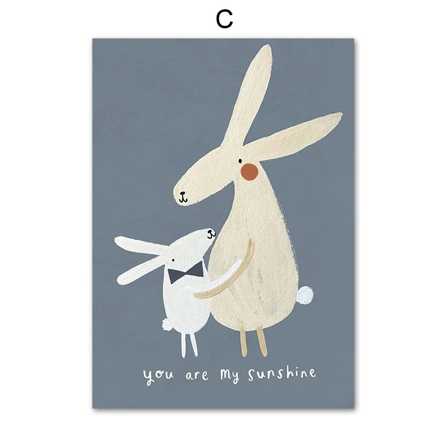 Boho Animal Nursery Wall Art – Rabbit, Mouse & Goose Canvas Posters